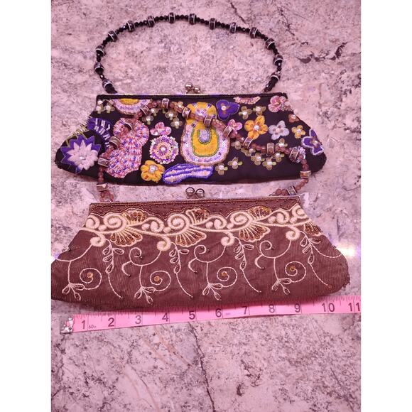 Set Of 2 Embroidered Clutch Swirls Beaded Sequins Brown,Black handbags Purse - Picture 1 of 16